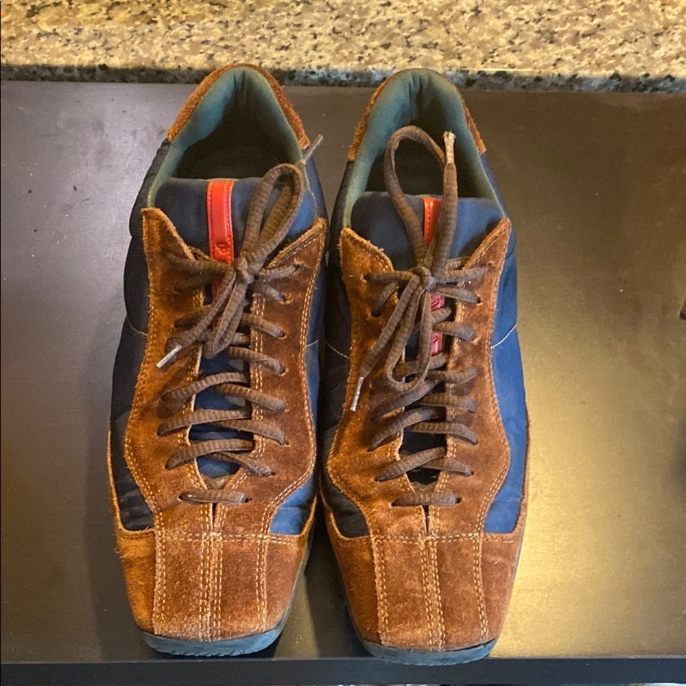 Prada Men's Brown and Blue Sneakers